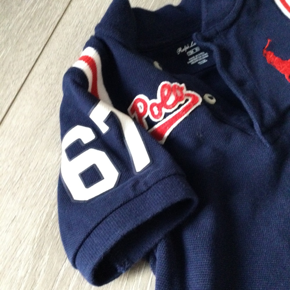 Ralph Lauren Blue Oversized Logo Polo Shirt 100% Cotton Pique Size 12 Months - Picture 5 of 7